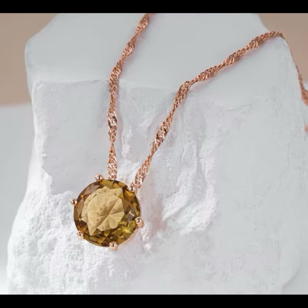 Gorgeous Amber Shades Gemstone 2ct Rosegold Plated Pendant Necklace 29$